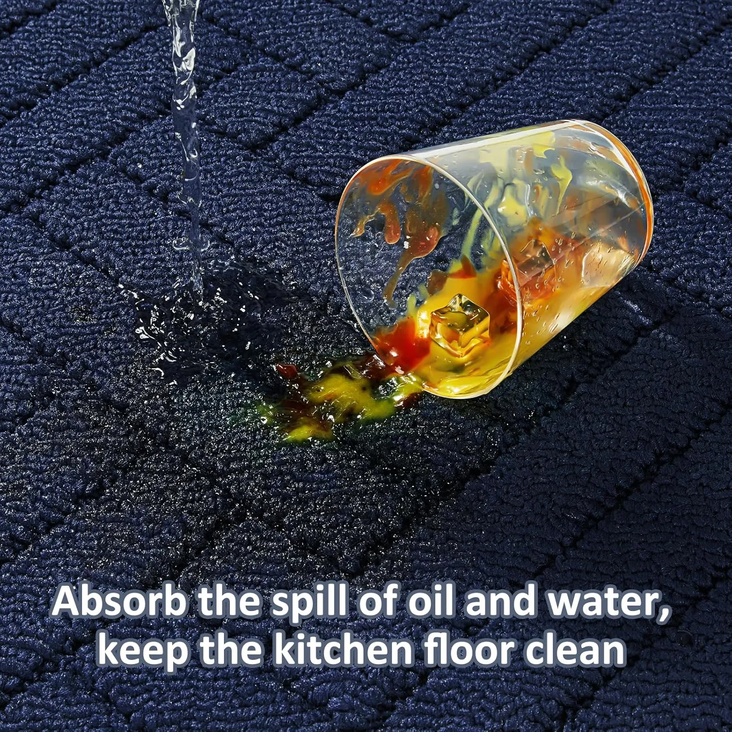 Kitchen Rugs and Mats for Floor,Kitchen Runner Rug 20"x47"Non Skid Absorbent Resist Dirt Comfort Standing Mat for Entryway,Hallway, Front of Sink,100% Polypropylene Washable,Blue