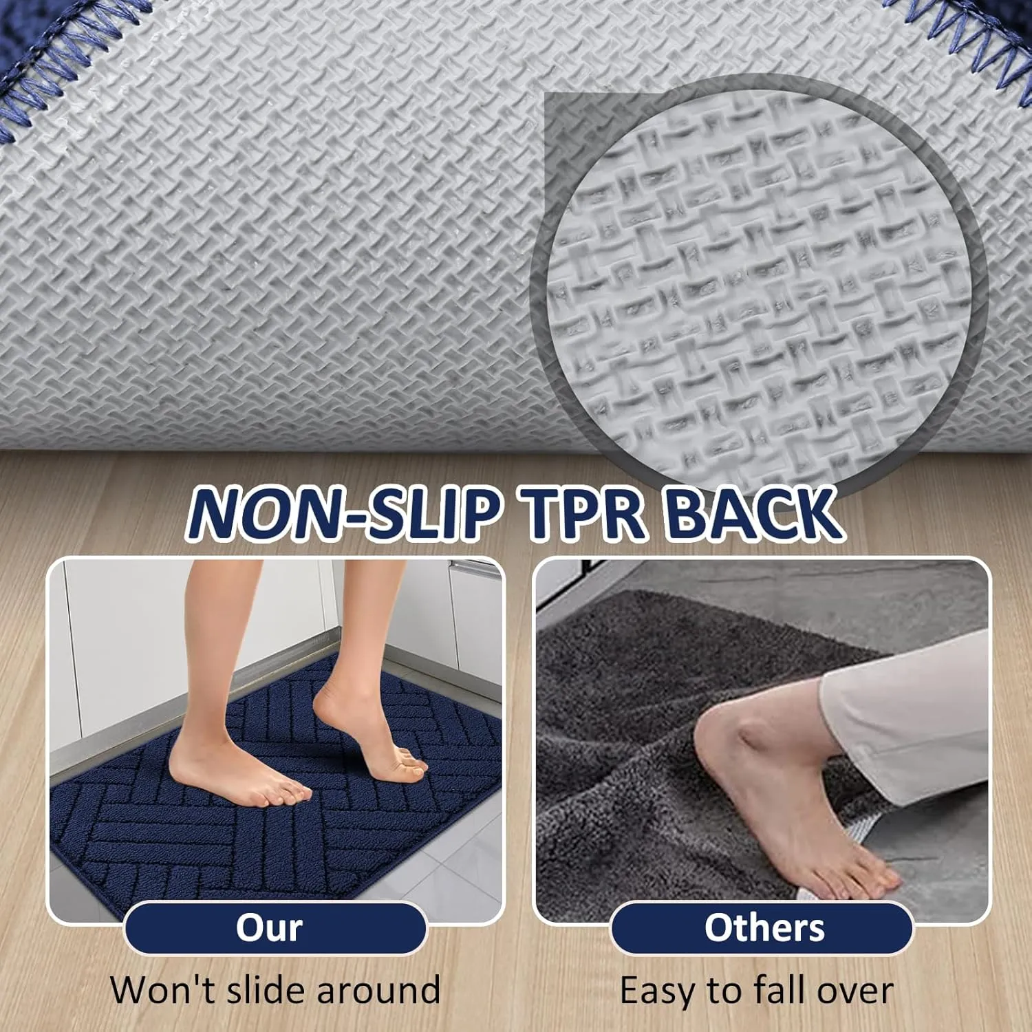 Kitchen Rugs and Mats for Floor,Kitchen Runner Rug 20"x47"Non Skid Absorbent Resist Dirt Comfort Standing Mat for Entryway,Hallway, Front of Sink,100% Polypropylene Washable,Blue
