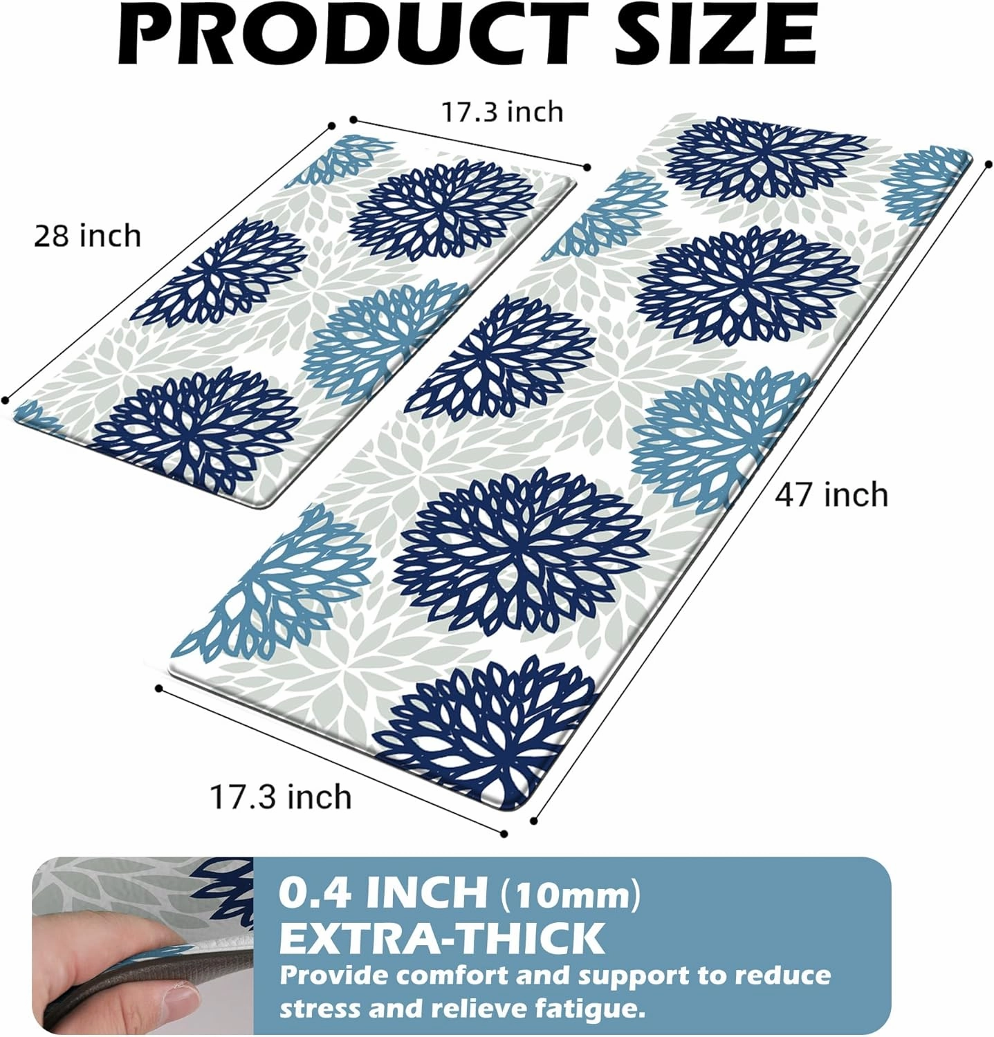 Kitchen Mats Set of 2 Cushioned Anti Fatigue Kitchen Rugs Non Slip Waterproof Kitchen Runner Memory Foam Kitchen Floor Mat Comfort Standing Mat for Sink,Office,Laundry,17.3 x 28 inch   17.3 x 47 inch