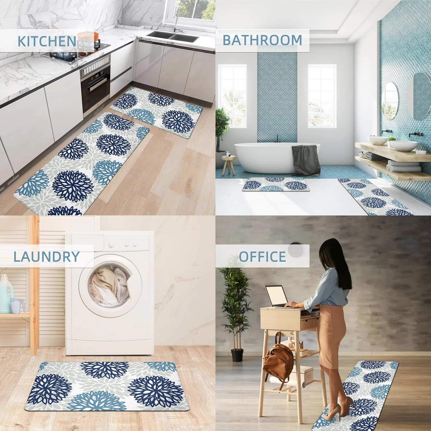 Kitchen Mats Set of 2 Cushioned Anti Fatigue Kitchen Rugs Non Slip Waterproof Kitchen Runner Memory Foam Kitchen Floor Mat Comfort Standing Mat for Sink,Office,Laundry,17.3 x 28 inch   17.3 x 47 inch