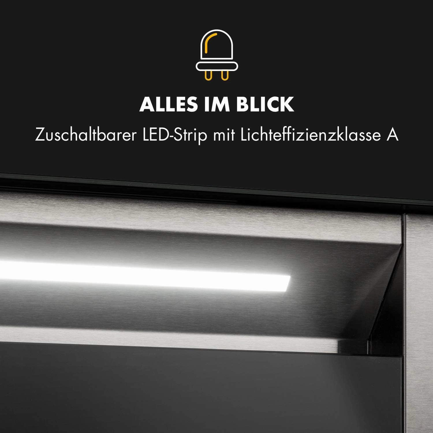 Klarstein Royal Flush Eco Island Cooker Hood - Retractable, Ducted/Recirculation, 60Db, Touch Control, LED Lighting, 60 Cm, Black, Ducting capacity: 576 M/H