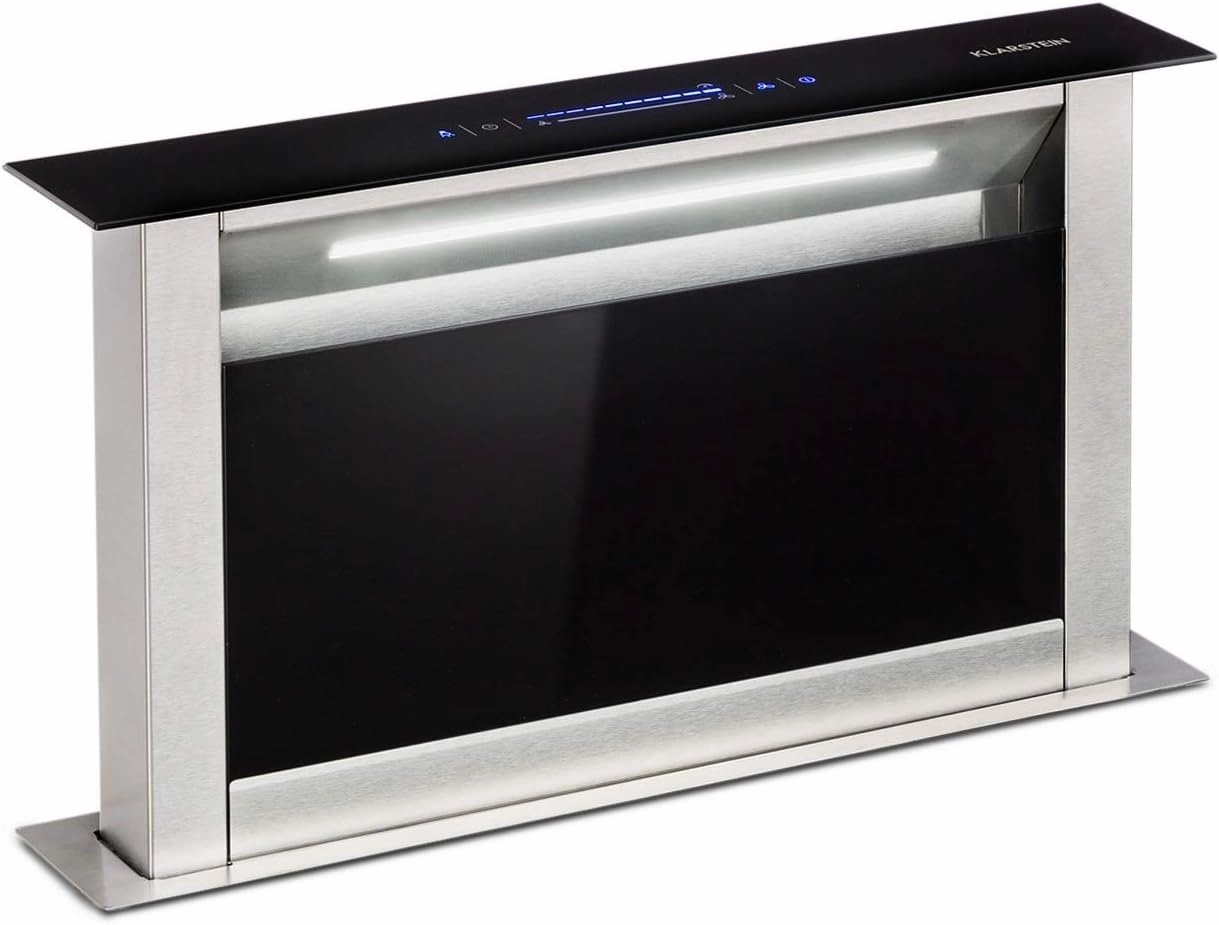 Klarstein Royal Flush Eco Island Cooker Hood - Retractable, Ducted/Recirculation, 60Db, Touch Control, LED Lighting, 60 Cm, Black, Ducting capacity: 576 M/H
