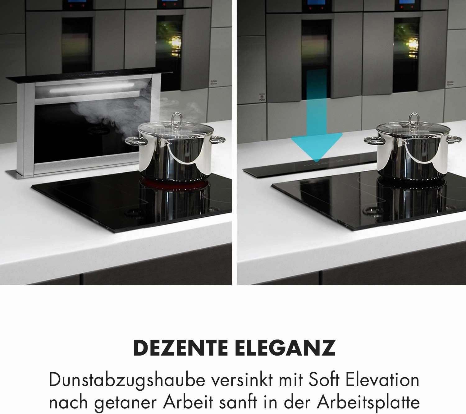 Klarstein Royal Flush Eco Island Cooker Hood - Retractable, Ducted/Recirculation, 60Db, Touch Control, LED Lighting, 60 Cm, Black, Ducting capacity: 576 M/H