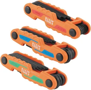 Klein Tools 70543 3-Piece Compact Folding Hex Key Set, Metric, SAE, Torx Sizes, 25 Keys, Industrial Strength Heat Treated Alloy Steel