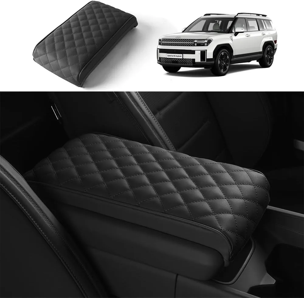 KMMOTORS (2023~ Santa Fe MX5 Car Center Console Armrest Cover and Console Lid, Santa Fe MX5 Arm Rest Seat Box Cover, Santa Fe MX5 Console Cover Interior Accessories (Black)