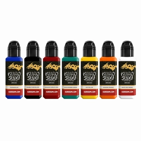 Kuro Sumi Japanese Tattoo Color Ink Set, Vegan Professional Tattooing Inks, Master Set 7 Bottles, 1.5 Fluid Ounce