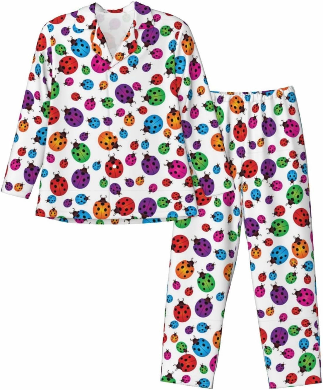 Ladybug Pajamas Long Sleeve Pajama Set Male Pj Sets Button Down Top Elastic Bottoms Breathable Loungewear Sleepwear