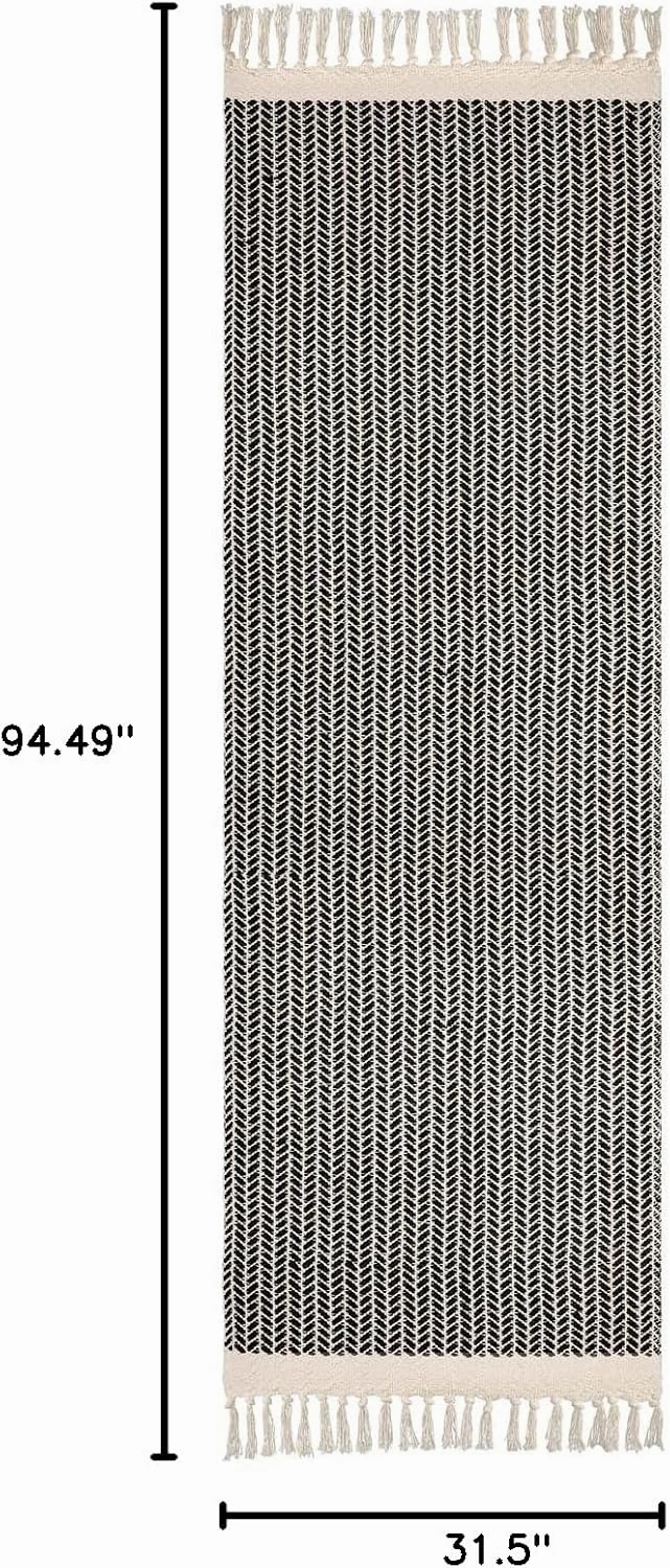 Lahome Boho Kitchen Runner, 2'6''x8 Runners for Hallways Lightweight Bath Mat Woven Washable Runner Rug with Tassels, Farmhouse Non Shedding Black Rug for Bedroom Living Room