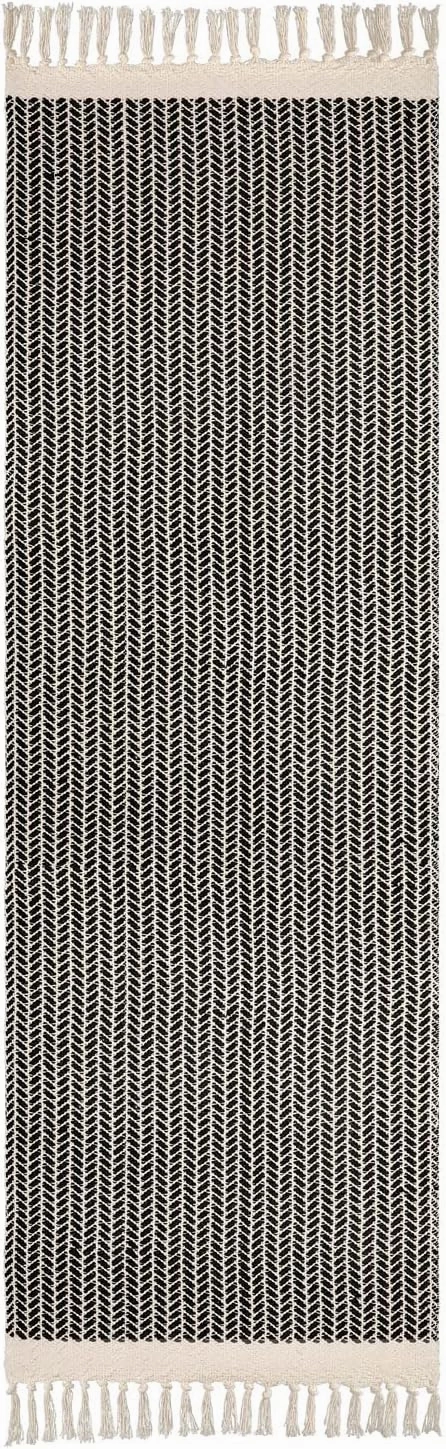 Lahome Boho Kitchen Runner, 2'6''x8 Runners for Hallways Lightweight Bath Mat Woven Washable Runner Rug with Tassels, Farmhouse Non Shedding Black Rug for Bedroom Living Room