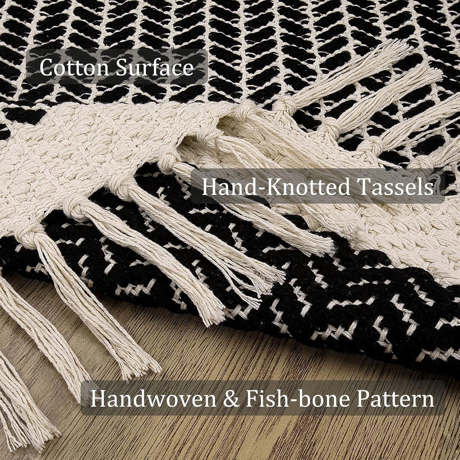 Lahome Boho Kitchen Runner, 2'6''x8 Runners for Hallways Lightweight Bath Mat Woven Washable Runner Rug with Tassels, Farmhouse Non Shedding Black Rug for Bedroom Living Room