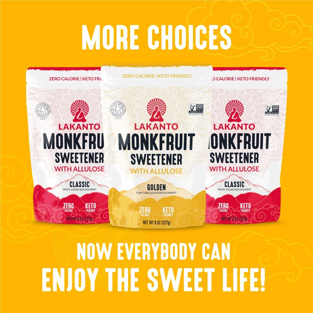 Lakanto Golden Monk Fruit Sweetener With Allulose, Raw Cane Sugar Substitute From Monk Fruit Extract, Raw Sugar Replacement for Baking, Coffee & Tea, Gluten Free, Low Carb, Non GMO, Keto, 3 LB Bag