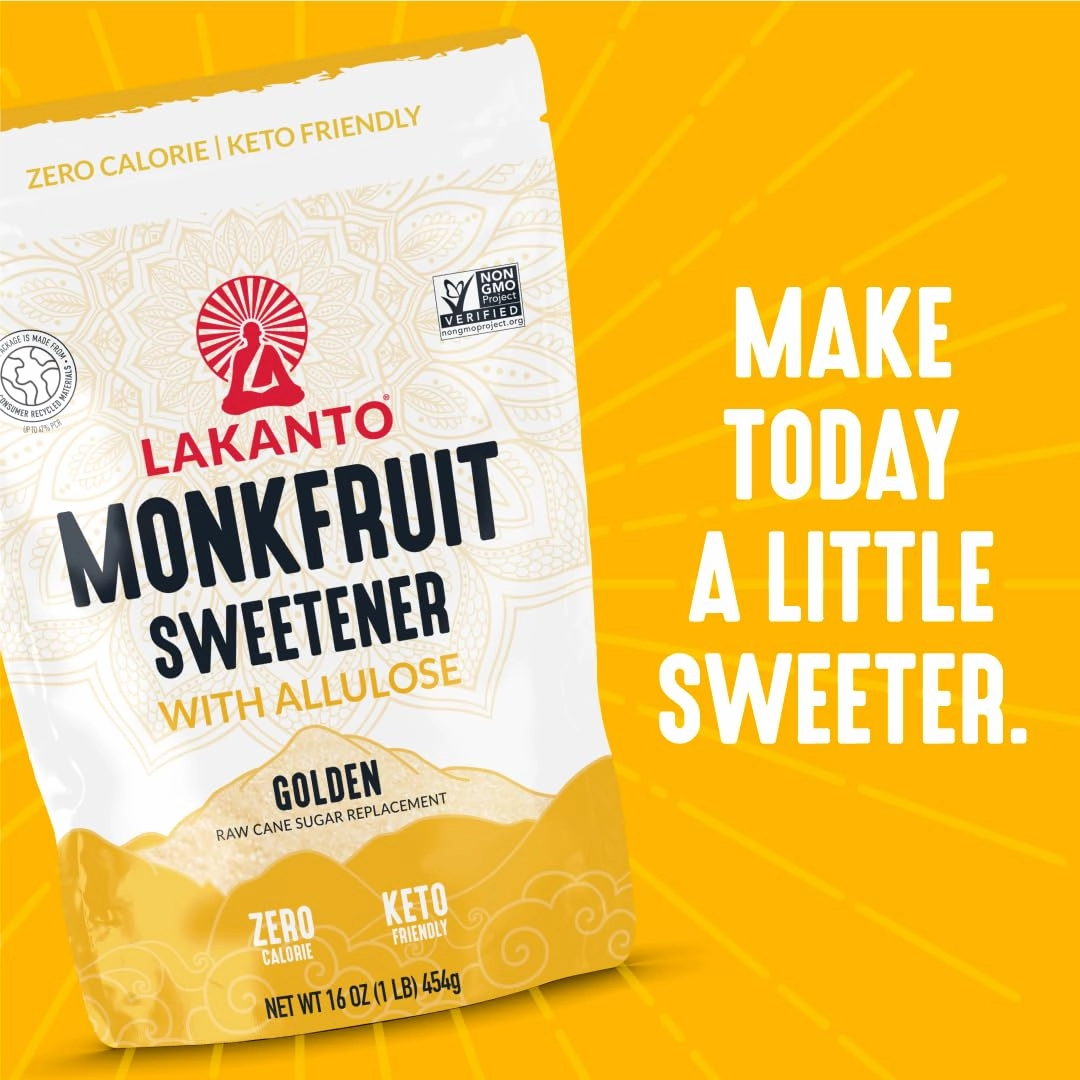 Lakanto Golden Monk Fruit Sweetener With Allulose, Raw Cane Sugar Substitute From Monk Fruit Extract, Raw Sugar Replacement for Baking, Coffee & Tea, Gluten Free, Low Carb, Non GMO, Keto, 3 LB Bag