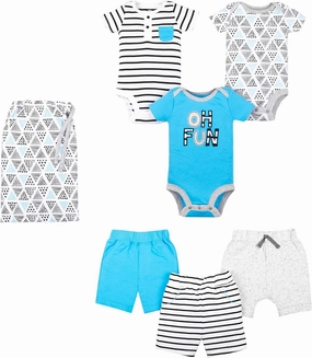 Lamaze Organic Baby Baby Boys 6 Piece Mix & Match Bodysuit and Shorts Gift Set in a Bag, Blue/Gray, 12M