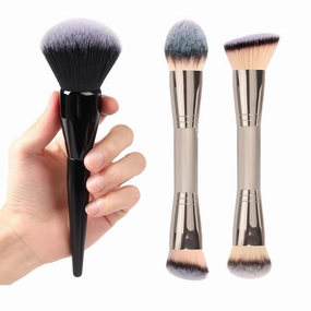 Large Powder Brush 2Pcs Premium Dual-Ended Makeup Brush Set 100% Vegan Synthetic Makeup Brush for Flawless Blending and Application of Liquid, Powder, Cream, Blush