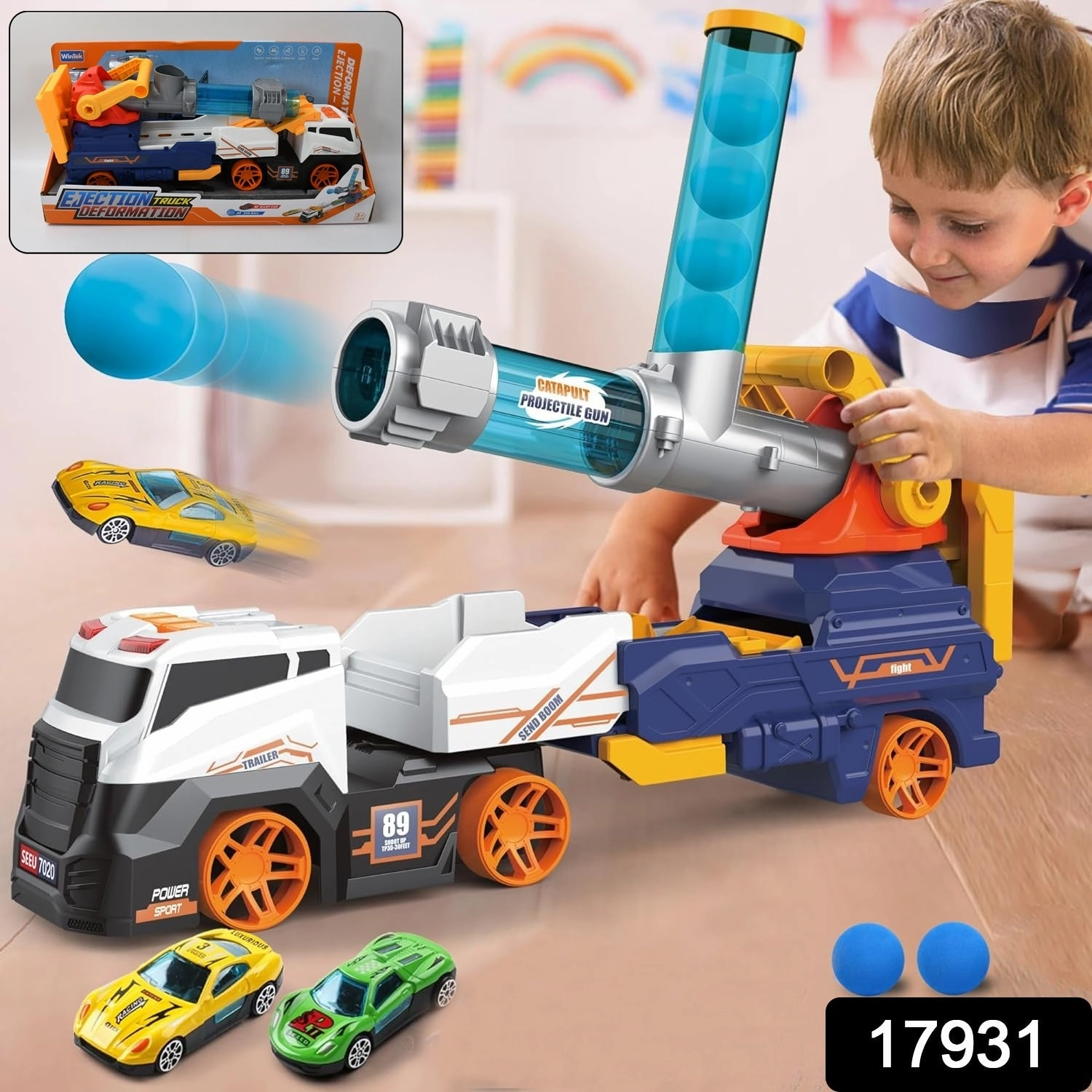 Large Truck Toys Include 2 Racing Cars 4 Ball, with Light & Sounds (Battery Not Included)