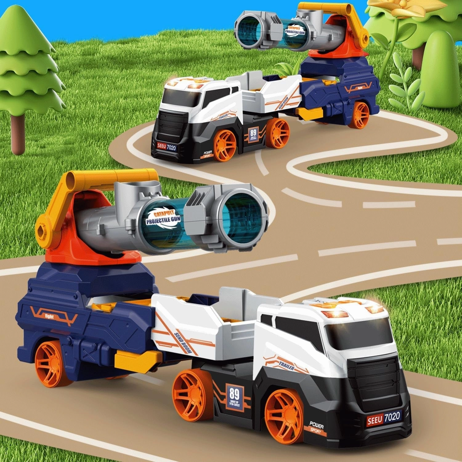 Large Truck Toys Include 2 Racing Cars 4 Ball, with Light & Sounds (Battery Not Included)