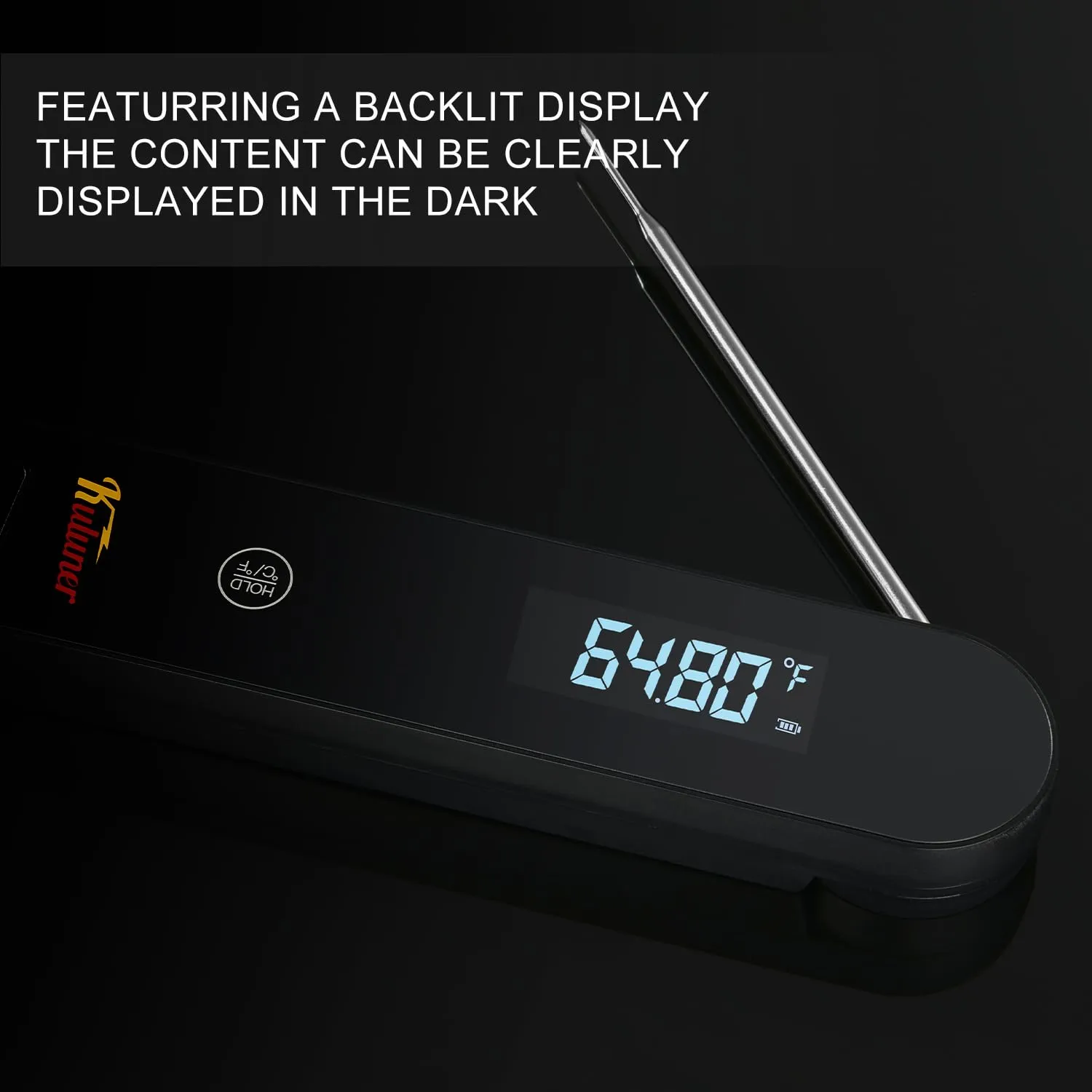 Leading Speed Instant Read Thermometer (less than 0.6 seconds), equipped with a high-definition display, IP67 waterproof meat thermometer, perfect for grilling, cooking, and outdoor BBQ(Black)