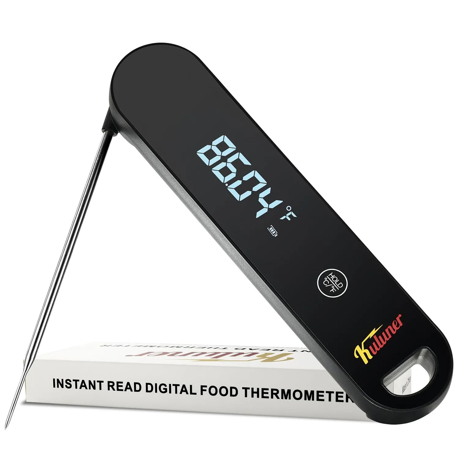 Leading Speed Instant Read Thermometer (less than 0.6 seconds), equipped with a high-definition display, IP67 waterproof meat thermometer, perfect for grilling, cooking, and outdoor BBQ(Black)