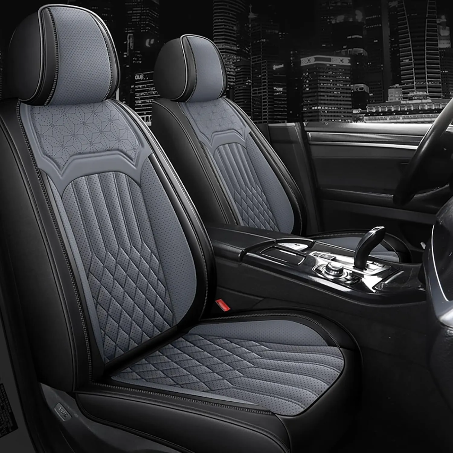 Leather Seat Cover for Ford Bronco Sport 2021-2024, Waterproof Soft Seat Covers with Airbag Compatible, Automotive Interior Accessories Seat Cushions and Seat Protectors(Black&Gray, 5 Seats)