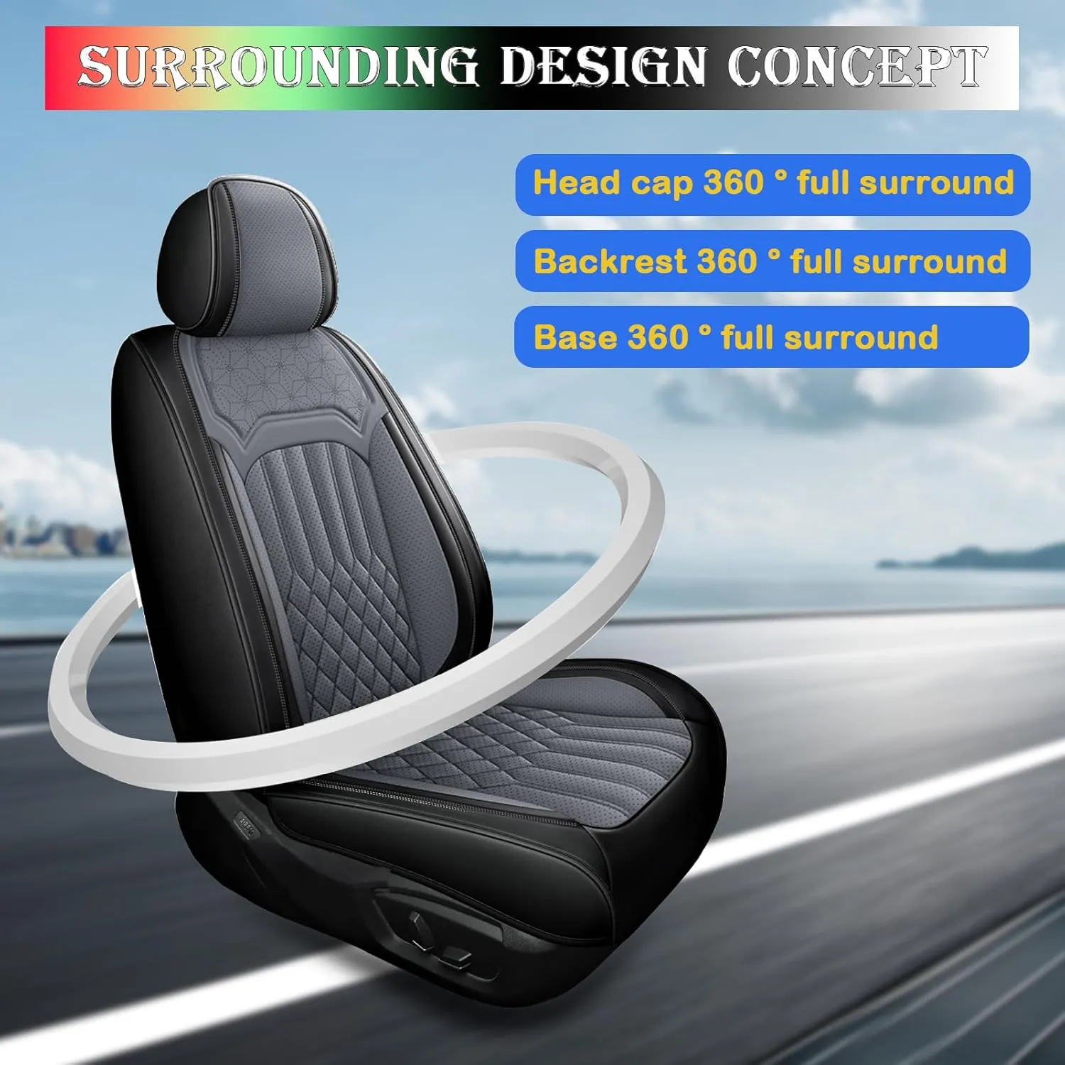 Leather Seat Cover for Ford Bronco Sport 2021-2024, Waterproof Soft Seat Covers with Airbag Compatible, Automotive Interior Accessories Seat Cushions and Seat Protectors(Black&Gray, 5 Seats)