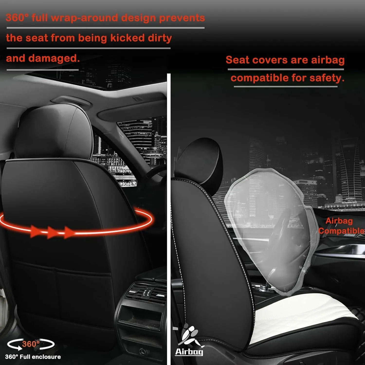 Leather Seat Cover for Ford Bronco Sport 2021-2024, Waterproof Soft Seat Covers with Airbag Compatible, Automotive Interior Accessories Seat Cushions and Seat Protectors(Black&Gray, 5 Seats)