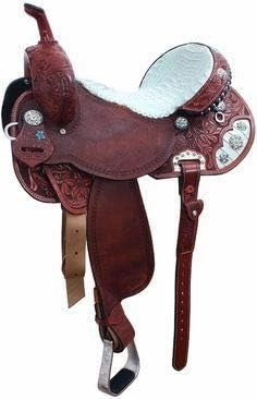 Leather Barrel Racing Western Horse Saddle Handmade Premium Horseback Comfort Riding Trail Equestrian Tooled Carved Horse Sdadles for Horse Riding Size: 10"-18" inches Seat, MOB260