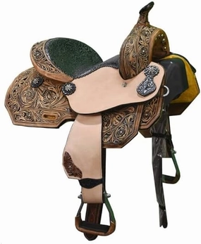 Leather Barrel Racing Western Horse Saddle Handmade Premium Horseback Comfort Riding Trail Equestrian Tooled Carved Horse Sdadles for Horse Riding Size: 10"-18" inches Seat, MOB268
