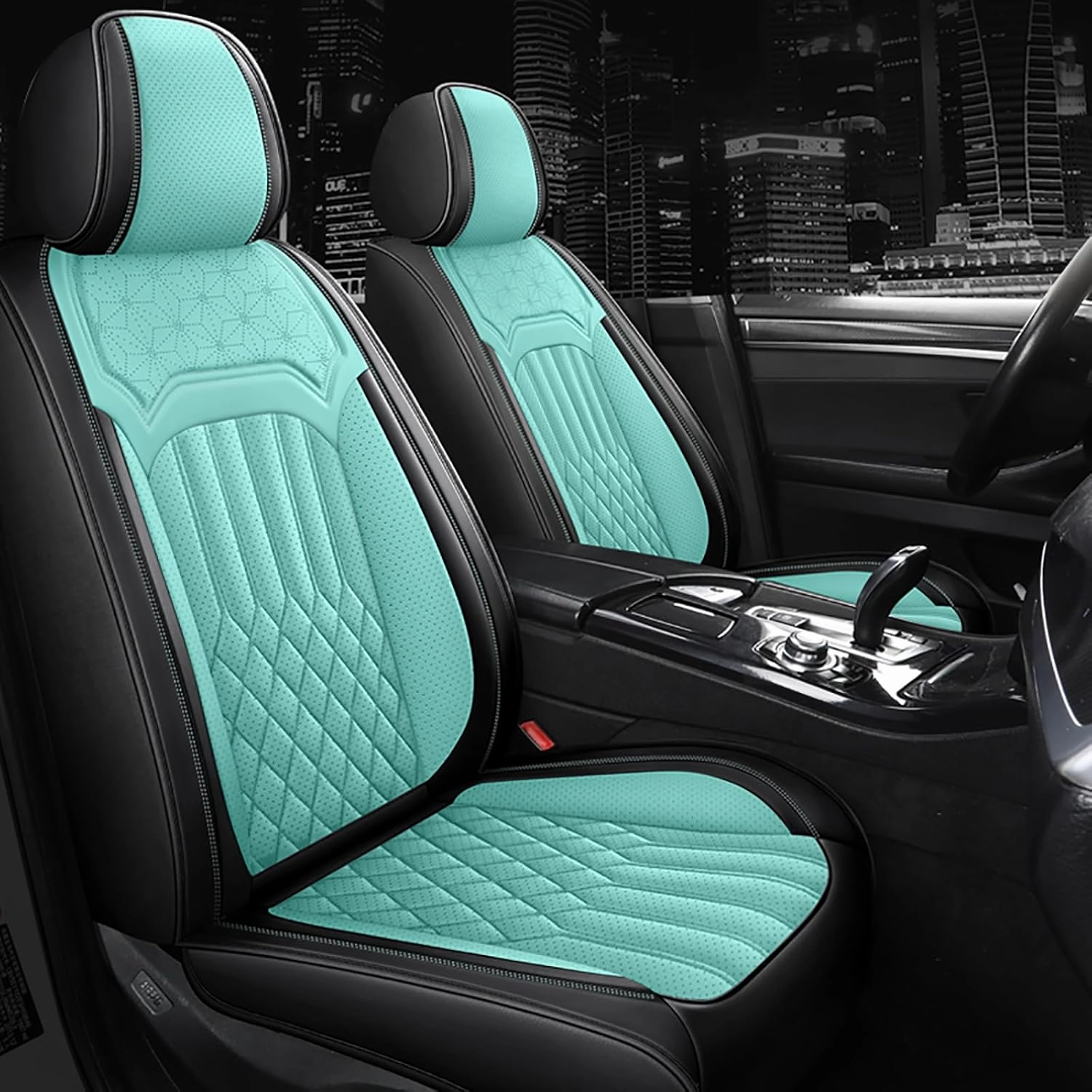 Leather Seat Cover for Ford Bronco Sport 2021-2024, Waterproof Soft Seat Covers with Airbag Compatible, Automotive Interior Accessories Seat Cushions and Seat Protectors(Black&Blue, 5 Seats)
