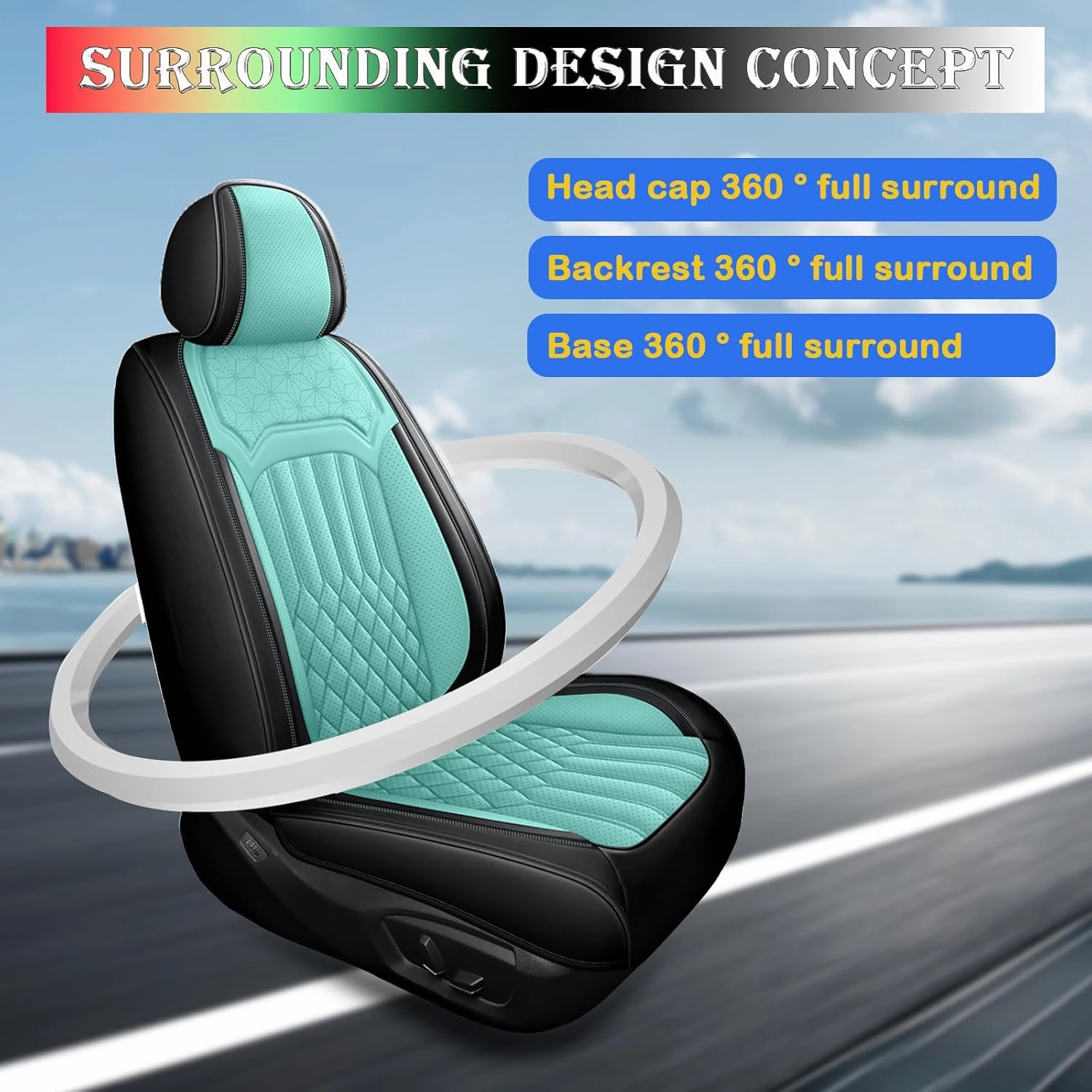 Leather Seat Cover for Ford Bronco Sport 2021-2024, Waterproof Soft Seat Covers with Airbag Compatible, Automotive Interior Accessories Seat Cushions and Seat Protectors(Black&Blue, 5 Seats)