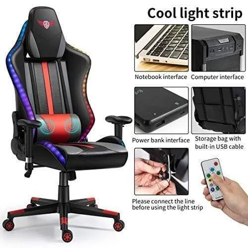 LED Light Ergonomic Gaming Chair Massage Racing Gaming Chair