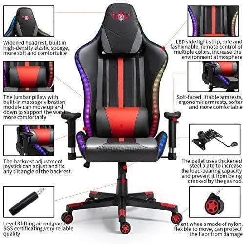 LED Light Ergonomic Gaming Chair Massage Racing Gaming Chair