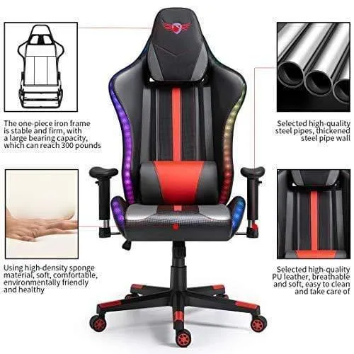 LED Light Ergonomic Gaming Chair Massage Racing Gaming Chair