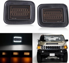 LED Front Turn Signal Corner Marker Lights Compatible with H2 2003-2009, Dynamic Amber Sequential Turn Signal Light   White Parking Lamp, Smoked Len