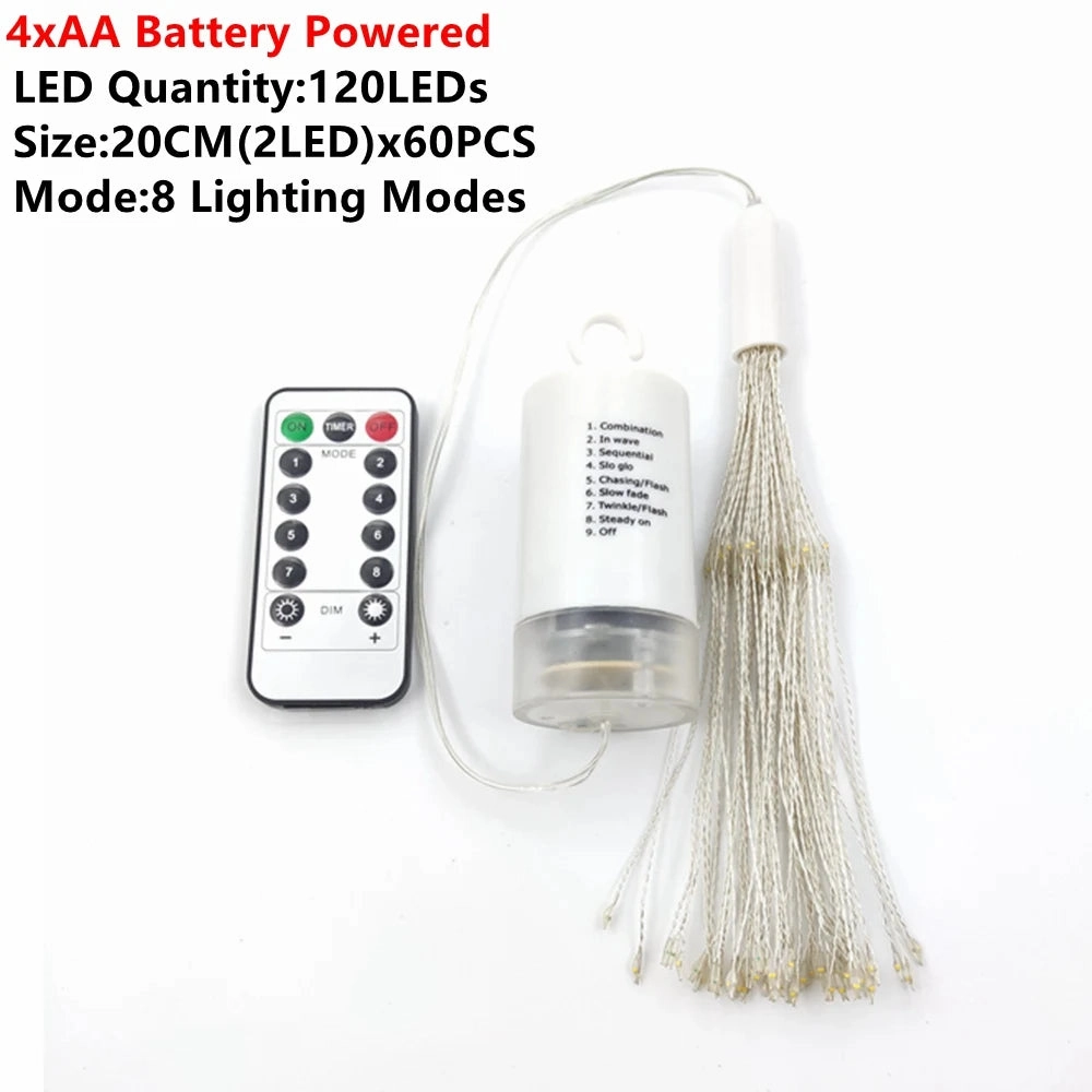 LED Starburst Fairy String Lights Battery Solar Powered Gerlyanda Remote Control Garland Outdoor Christmas Firework Decoration