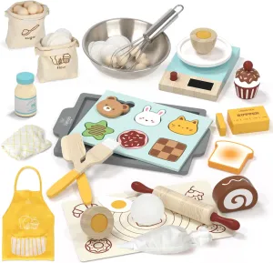 Lehoo Castle Play Food Set for Kids Kitchen, Play Kitchen Accessories Wooden, Kids Baking Set for Boys, Toys Cupcakes and Cookie Maker, Preschool Cooking Toys for Toddlers Boys Girls Ages 3 