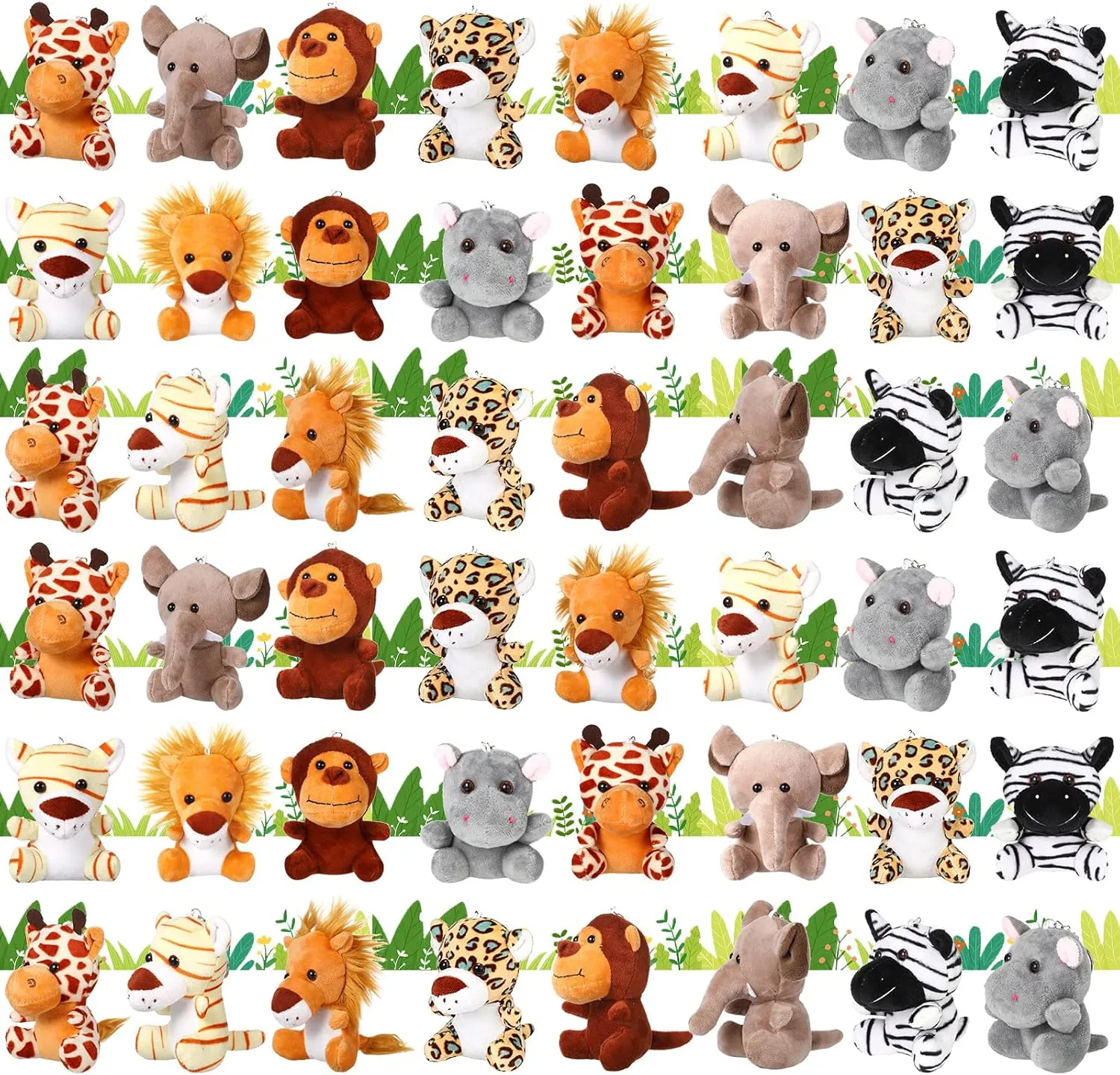 Leitee 48 Pack Mini Plush Animals Toys Set 4.7 Inch Stuffed Animal Keychain Small Goodie Bag Fillers for Easter Hunts, Valentine, Carnival Prizes, Jungle Party