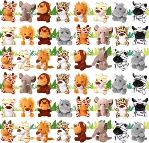 Leitee 48 Pack Mini Plush Animals Toys Set 4.7 Inch Stuffed Animal Keychain Small Goodie Bag Fillers for Easter Hunts, Valentine, Carnival Prizes, Jungle Party
