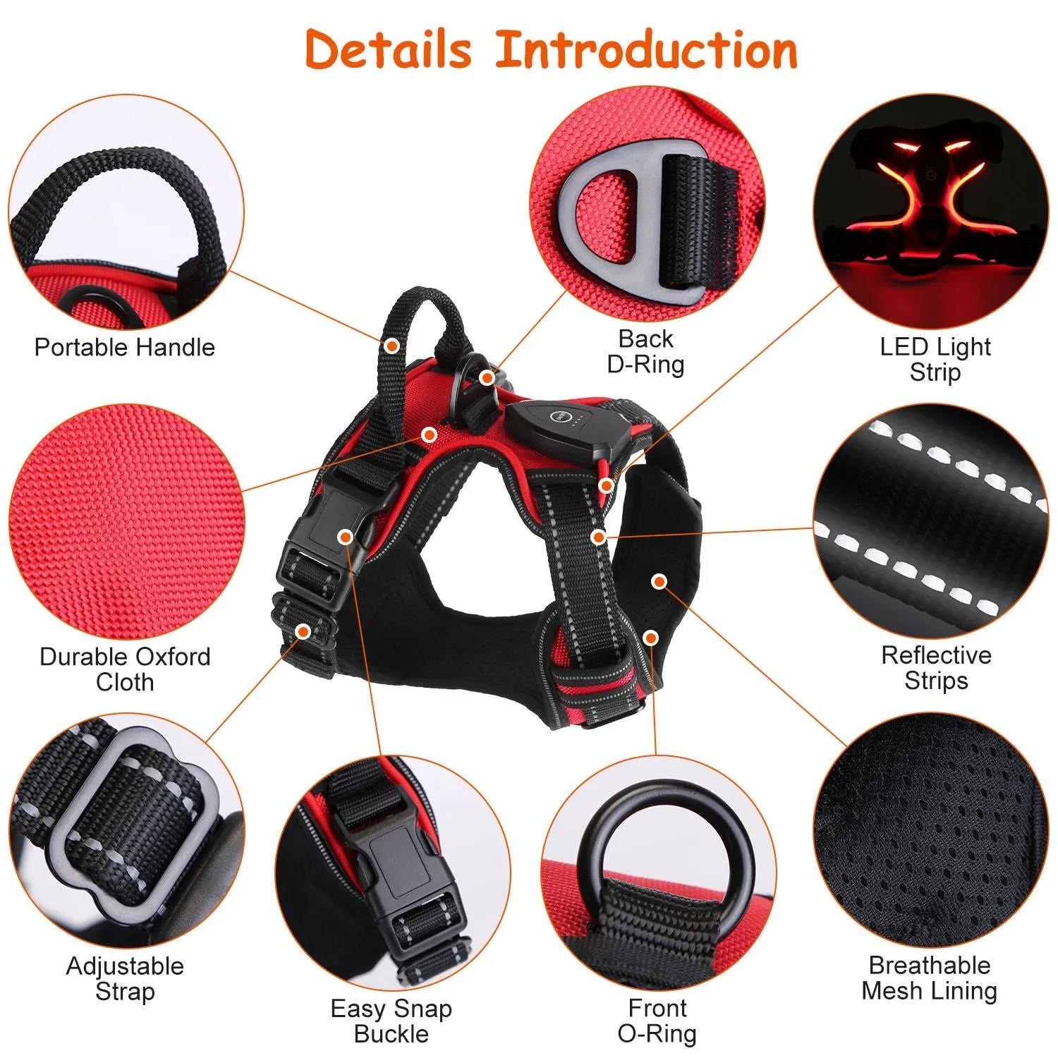 Light Up Dog Harness Rechargeable LED Dog Harness for Small/Medium/Large Dogs