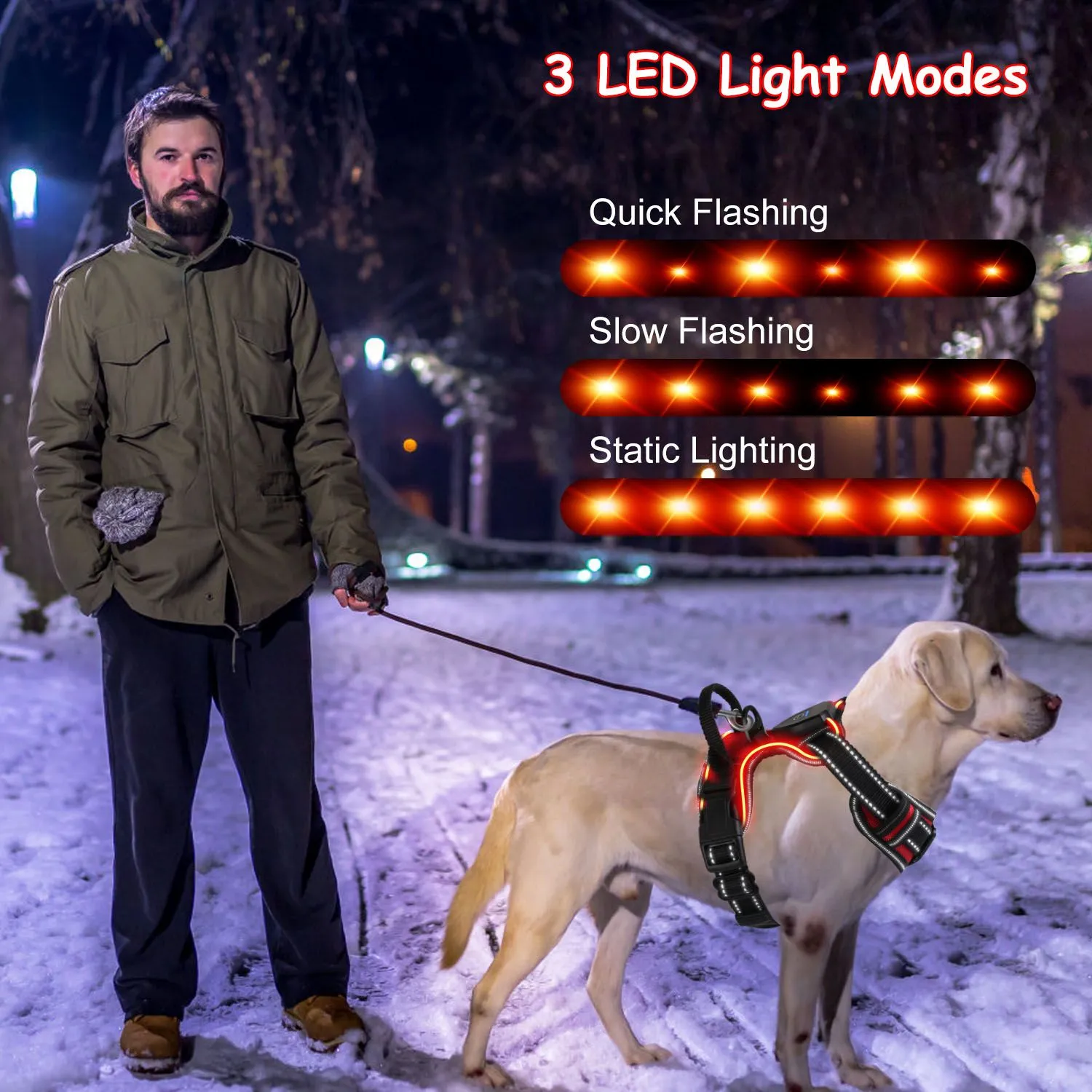 Light Up Dog Harness Rechargeable LED Dog Harness for Small/Medium/Large Dogs