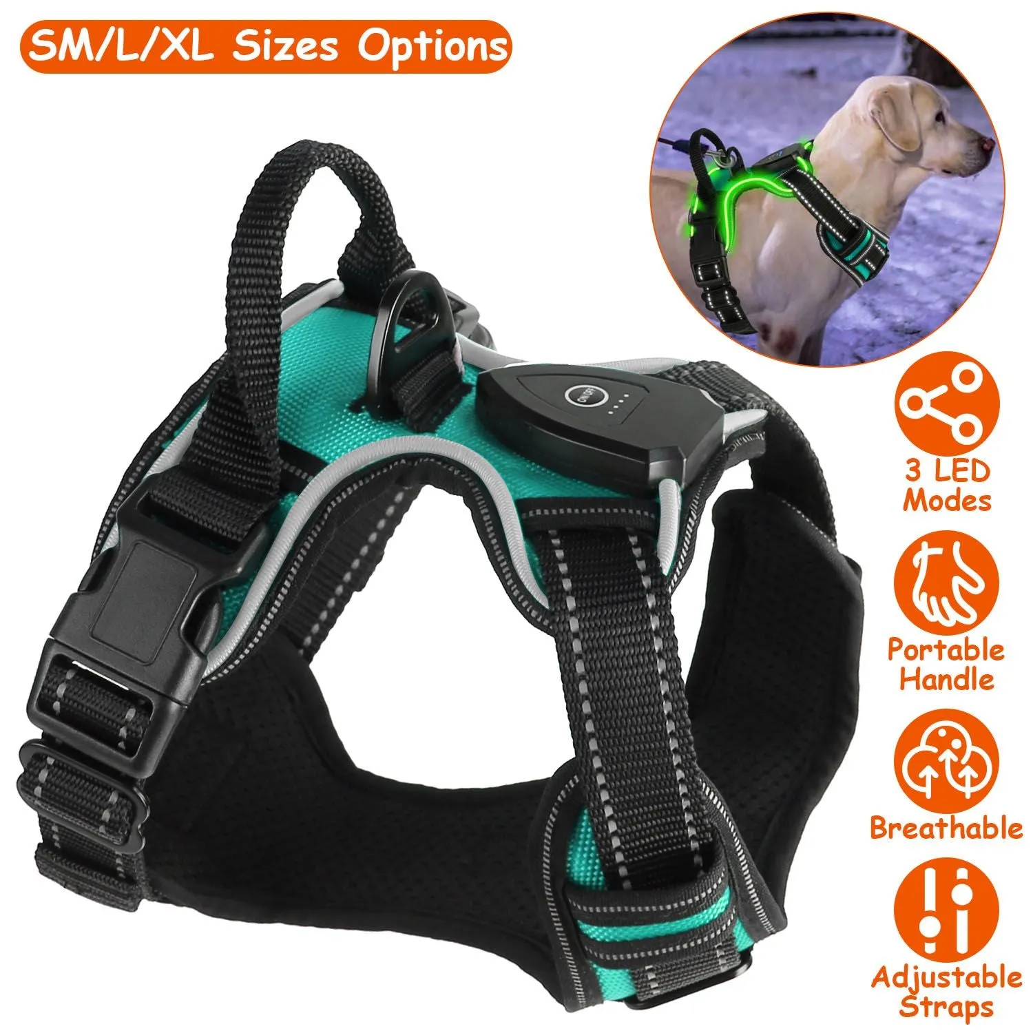 Light Up Dog Harness Rechargeable LED Dog Harness for Small/Medium/Large Dogs