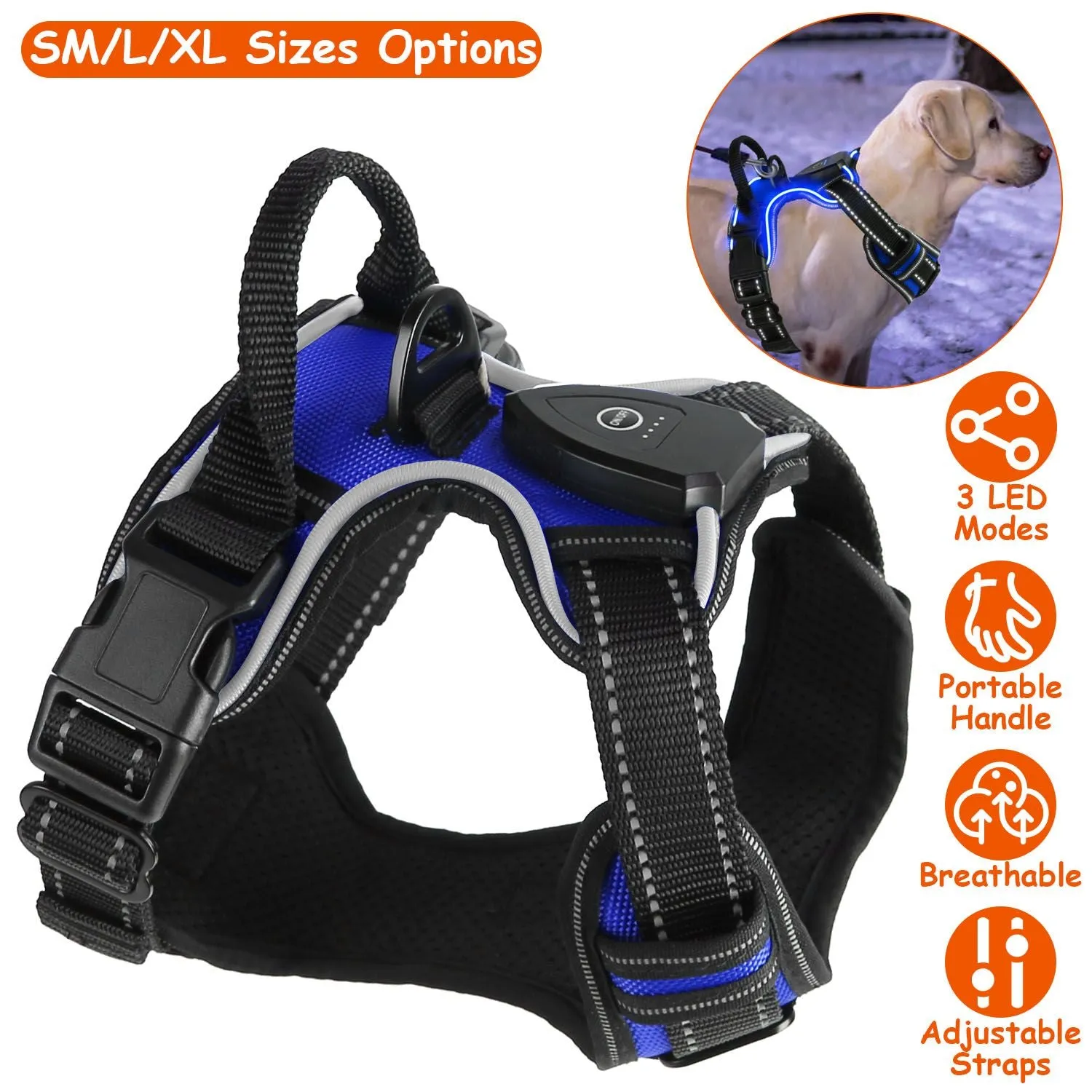 Light Up Dog Harness Rechargeable LED Dog Harness for Small/Medium/Large Dogs