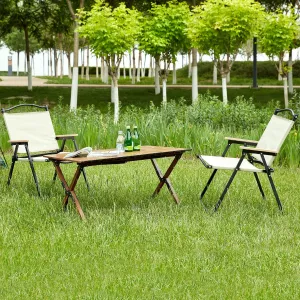 Lightweight 3-Piece Folding Outdoor Table and Two Chairs Set, Easy to Carry for Camping, Picnics, and BBQ, Brown/Beige