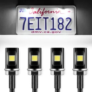LivTee Super Bright License Plate Light, 12V License Tag Screw Bolt Accessories, Waterproof Black Aluminium Light Holder, Legal for Car Motorcycle Truck RV ATV Bike, Xenon White(4PCS)