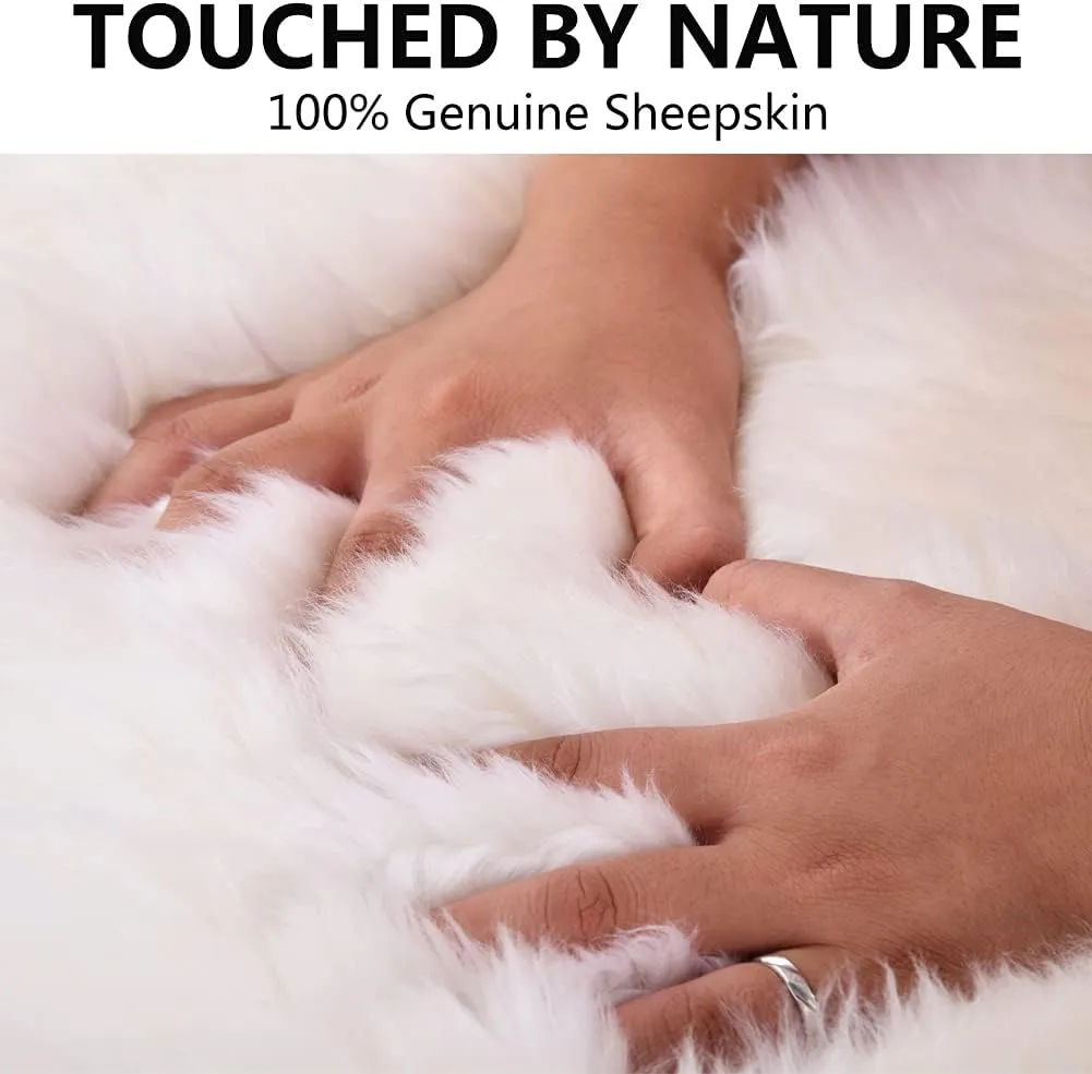 LLB Sheepskin Chair Cushion Non-Slip Back Square Genuine Fur Chair Cover Silky Natural Wool Seat Cushion Pad Soft Area Rugs Carpet for Home Office Restaurant Chair 18x18 Inch (Pack of 1), Ivory White