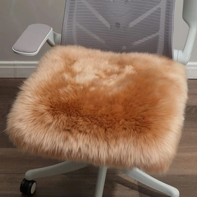 LLB Sheepskin Chair Cushion Non-Slip Back Square Genuine Fur Chair Cover Silky Natural Wool Seat Cushion Pad Soft Area Rugs Carpet for Home Office Restaurant Chair 18x18 Inch (Pack of 1), Tan