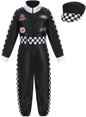 LMYOVE Kids Race Car Driver Costume Boys Girls Racing Halloween Play Role Dress Up Racer Jumpsuit and car cap Toddler 3-10Y