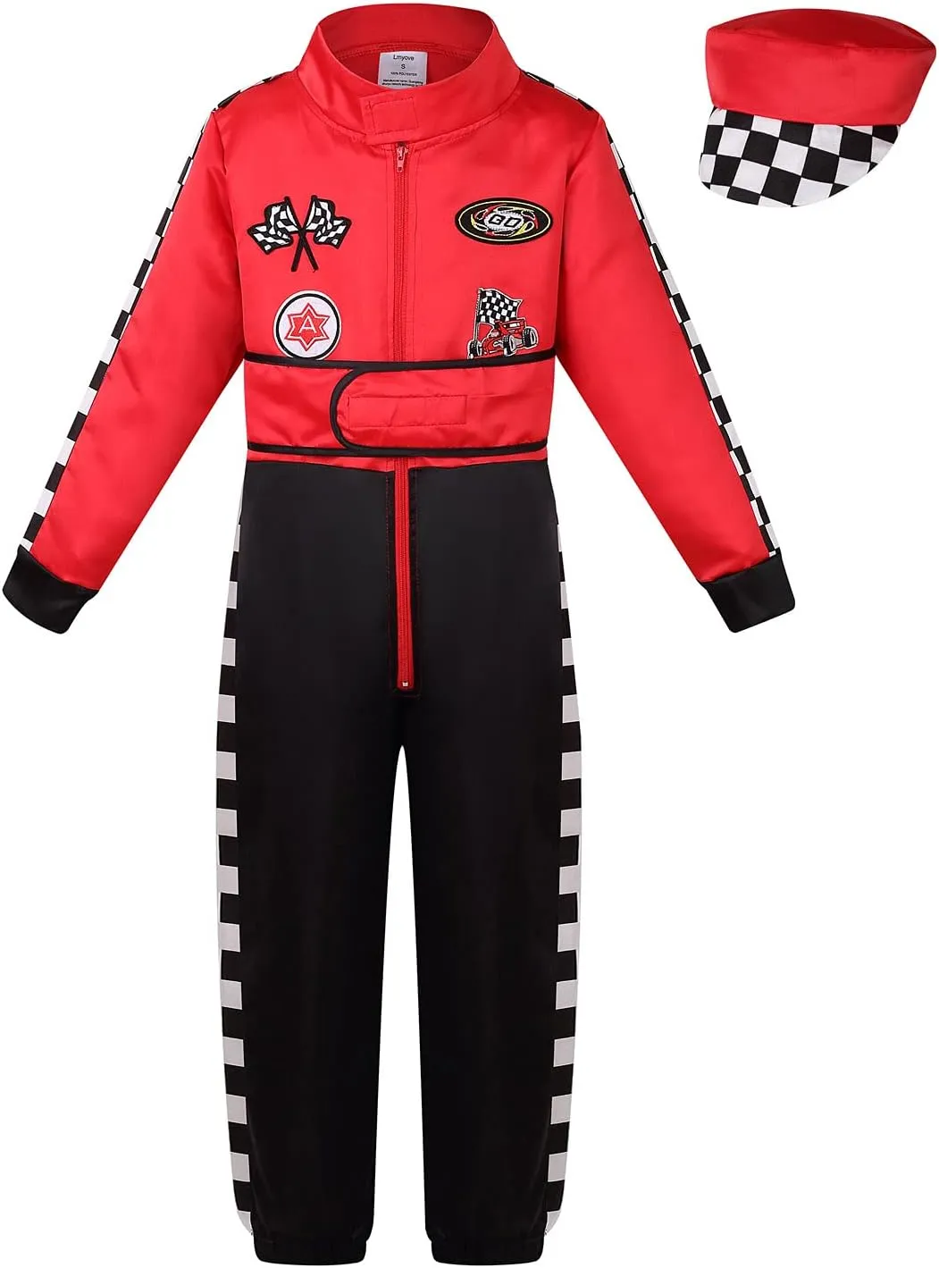 LMYOVE Kids Race Car Driver Costume Boys Girls Racing Halloween Play Role Dress Up Racer Jumpsuit and car cap Toddler 3-10Y