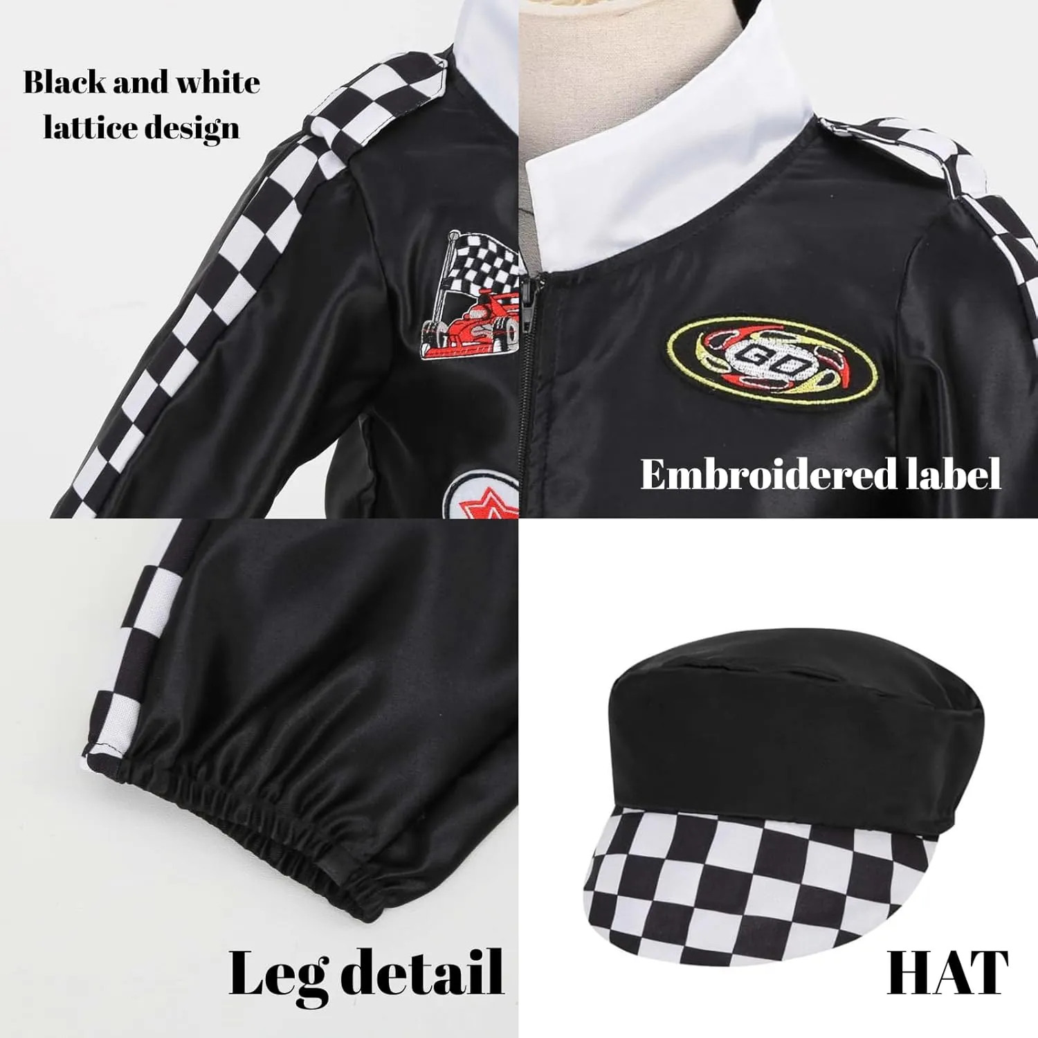 LMYOVE Kids Race Car Driver Costume Boys Girls Racing Halloween Play Role Dress Up Racer Jumpsuit and car cap Toddler 3-10Y