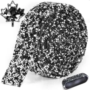 Locacrystal Bling Rhinestones Ribbon Self-Adhesive Iron on Resin Diamond Crystal Ribbon Wrap Roll DIY Stickers for Wedding Clothing Cars Crafts Dress Decoration(Sliver Black,1.18inch x 3yard)