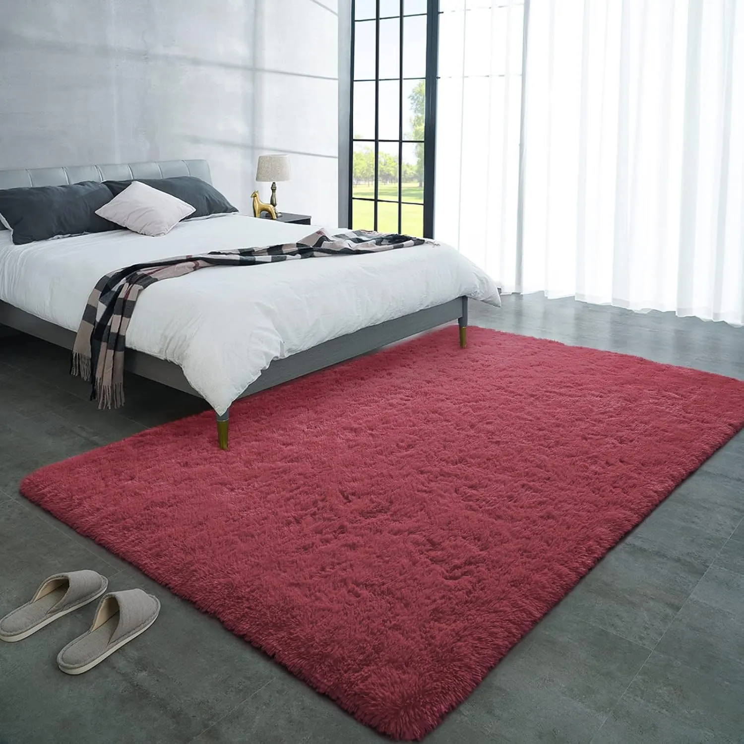 LOCHAS Ultra Soft Indoor Modern Area Rugs Fluffy Living Room Carpets for Children Bedroom Home Decor Nursery Rug 3x5 Feet, Burgundy